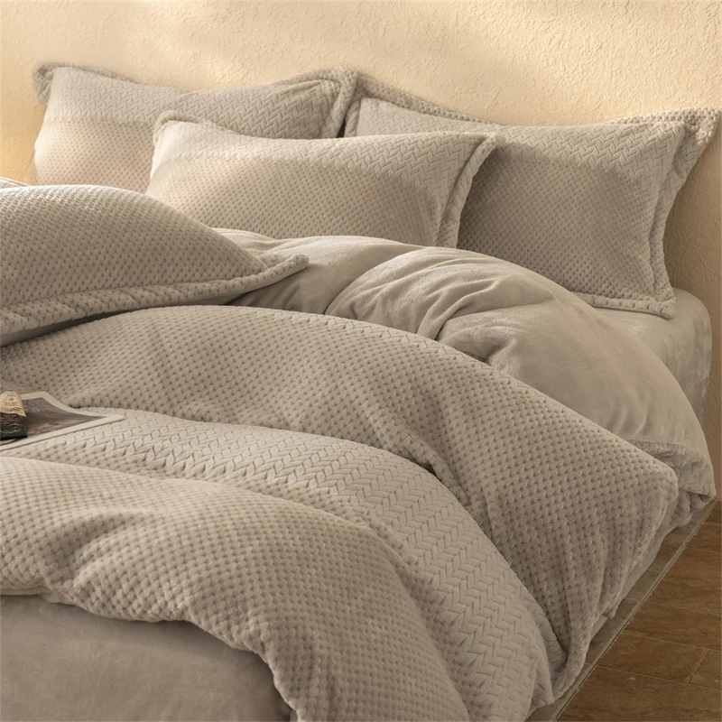 WASART Winter Warm Plush Duvet Cover 220x240 Velvet Fleece Couple Quilt Cover Double Bed Luxury Bedding Set Queen King Size