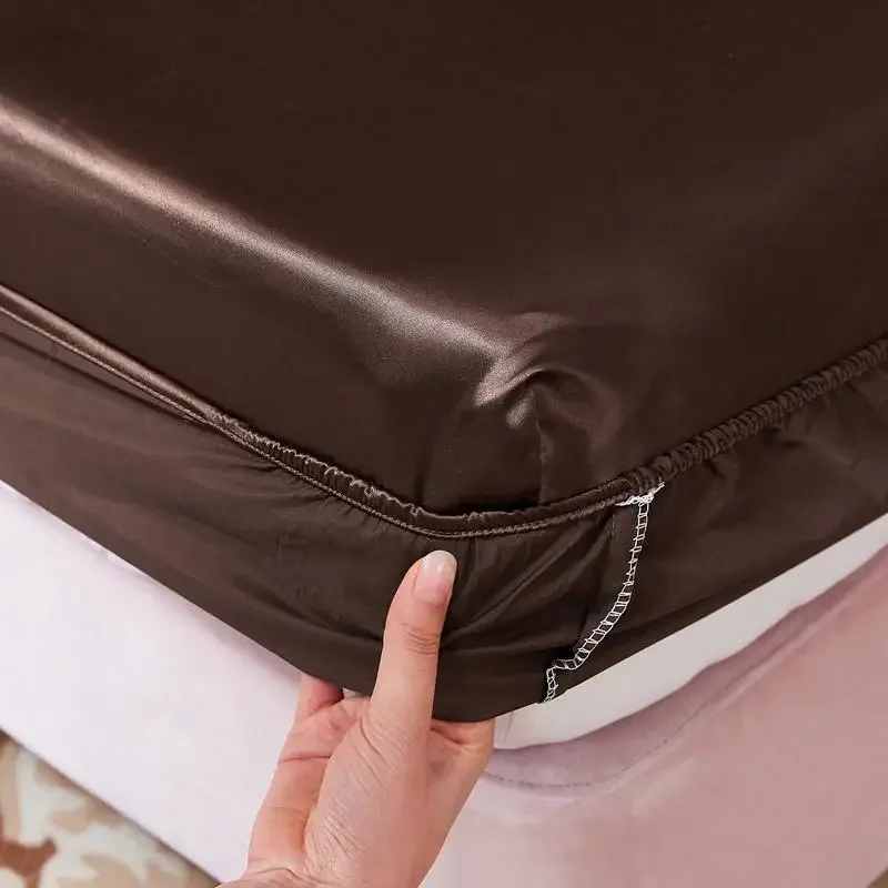 WASART Washable satin rayon fitted sheet elastic mattress cover summer bedspread single double bed linens 2 people bedsheet 150