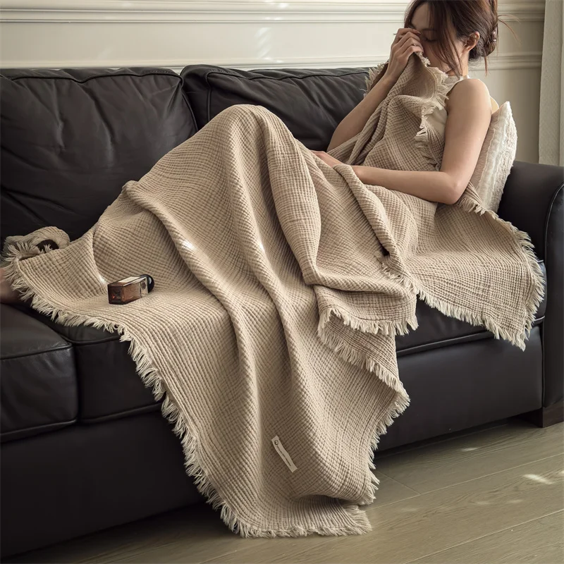 WASART With tassels pure cotton twel muslin quilt thin throw blanket bed sofa  couple luxury double bed summer bedspread 150x200