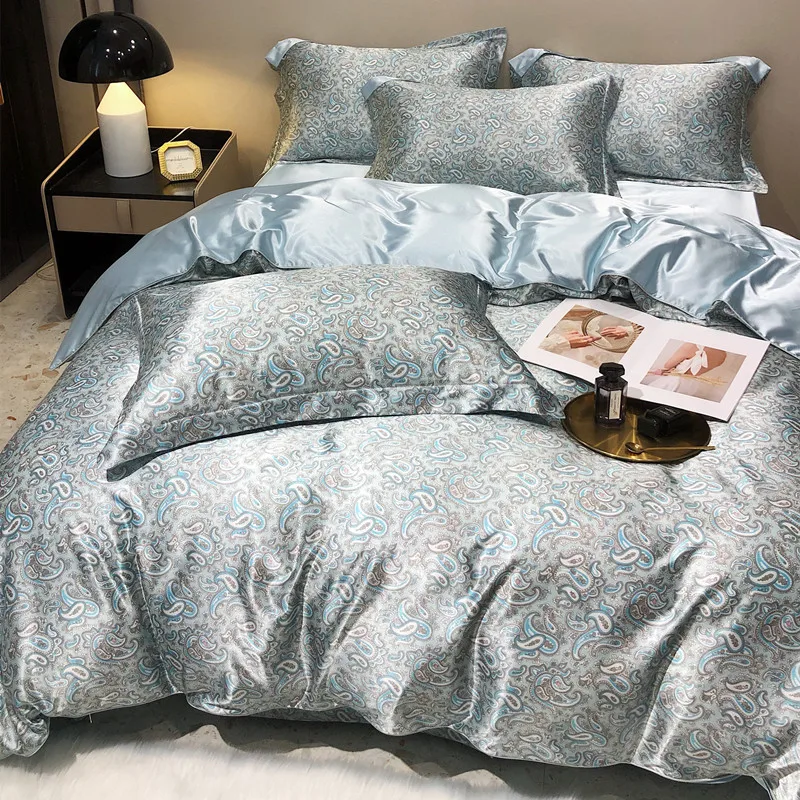 Floral Mulberry Silk Bedding Set with Duvet Cover Bed Sheet Luxury High-end Quilt Cover Fitted/Flat Bedsheet Double Queen Size