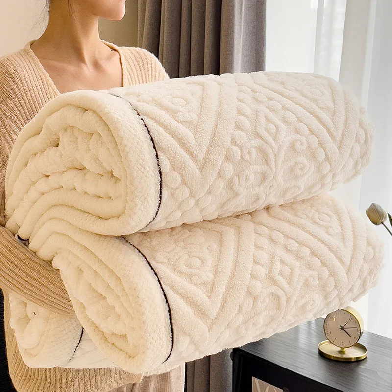 WASART Warm plush jacquard blanket for beds autumn winter fluffy coral fleece sofa throw blanket extra large thicken bed sheet