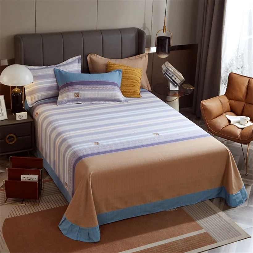 Egyptian Cotton Brushed Flat Bed Sheet Luxury Bed Cover Euro Style Thicken Soft Bed Linens Double Queen King Size(No Pillowcase)