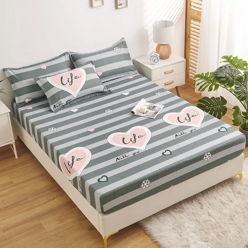 WASART Geometric printed elastic fitted sheet mattress protector cover couple 2 people luxury double bed sheet king size 90/180