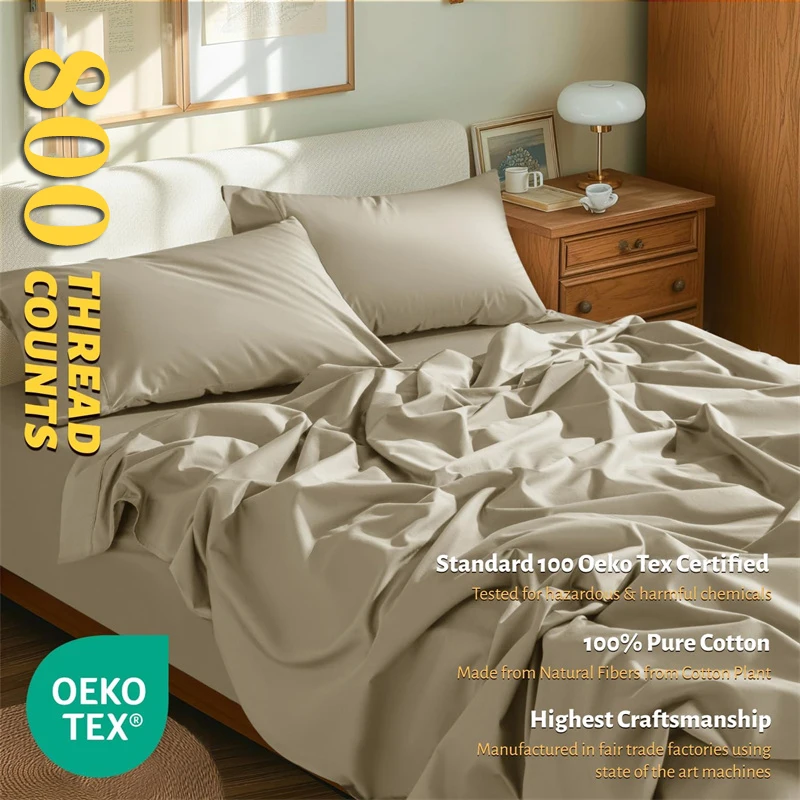 Luxury 4/6pcs Egyptian Cotton Bed Sheet Set 800 Thread Count Bedding Set Ultra Soft Smooth Fitted Sheet Flat Sheets Pillowcase