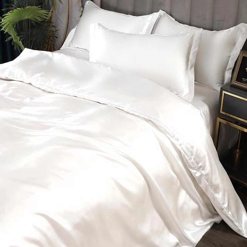 WASART Luxury satin rayon bedding set summer white duvet cover single double queen king size quilt cover 150/180 comforter cover
