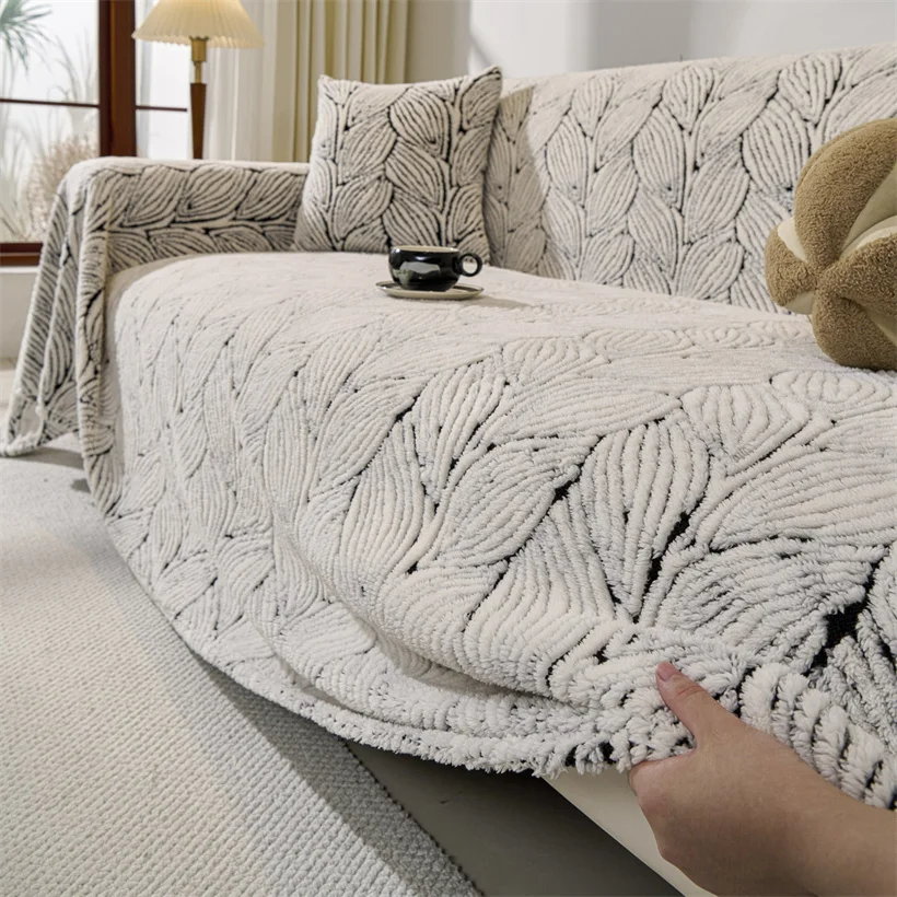 Sofa Towel with Full Coverage Ins Cream Style Plush Fleece Camping Blanket Sofa Cushion Cover Thick Warm Universal All Inclusive