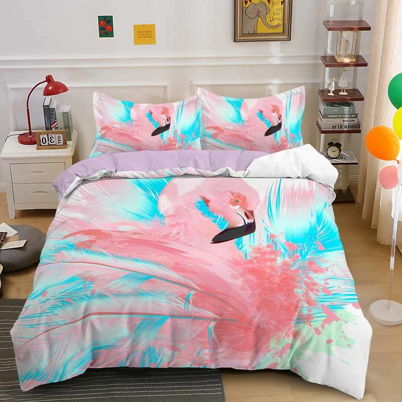 3D Flamingo Printed Duvet Cover Set Quilt Bedding